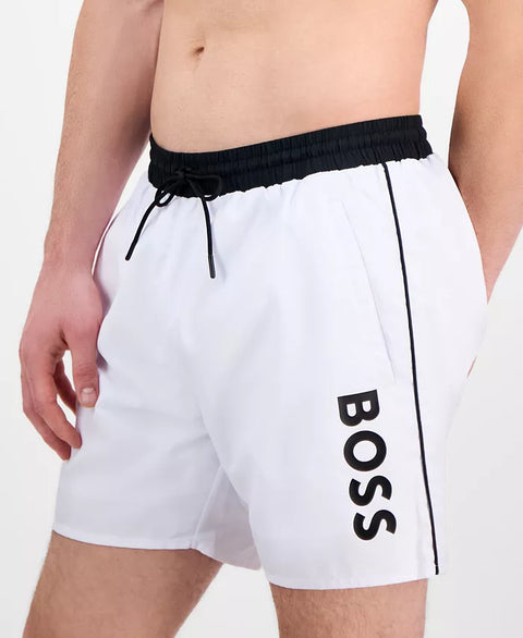 Boss by Hugo Boss Men's white & Black Logo 6" Swim Shorts | Boss In Lebanon