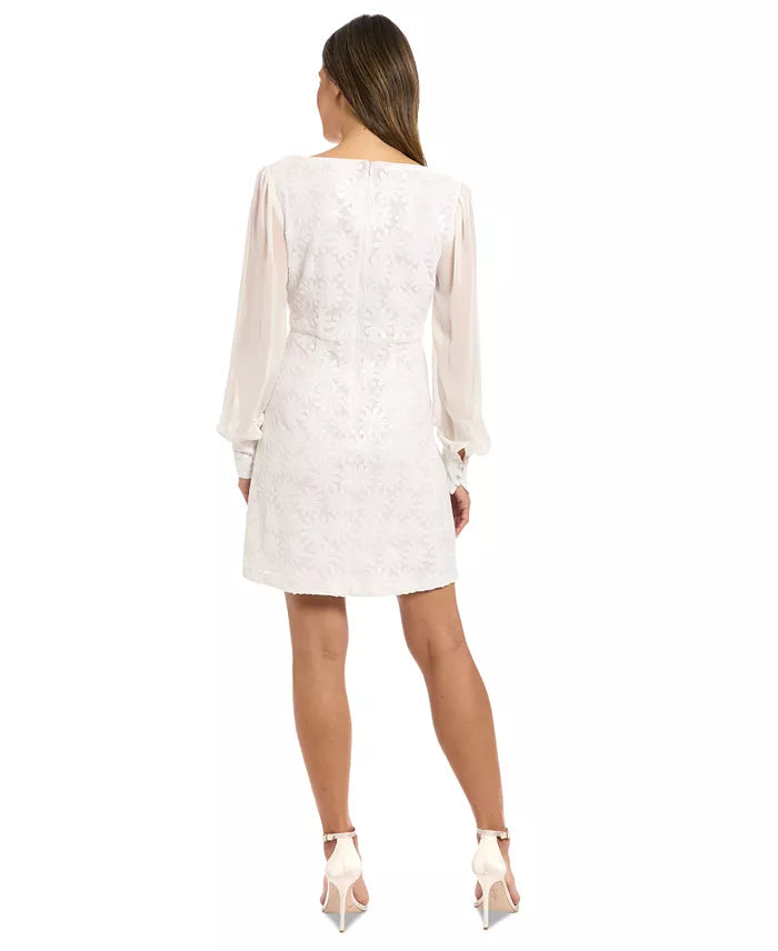 ivy + blue Women's White Daisy Sequined Sheer-Sleeve Dress|ivy + blue In Lebanon