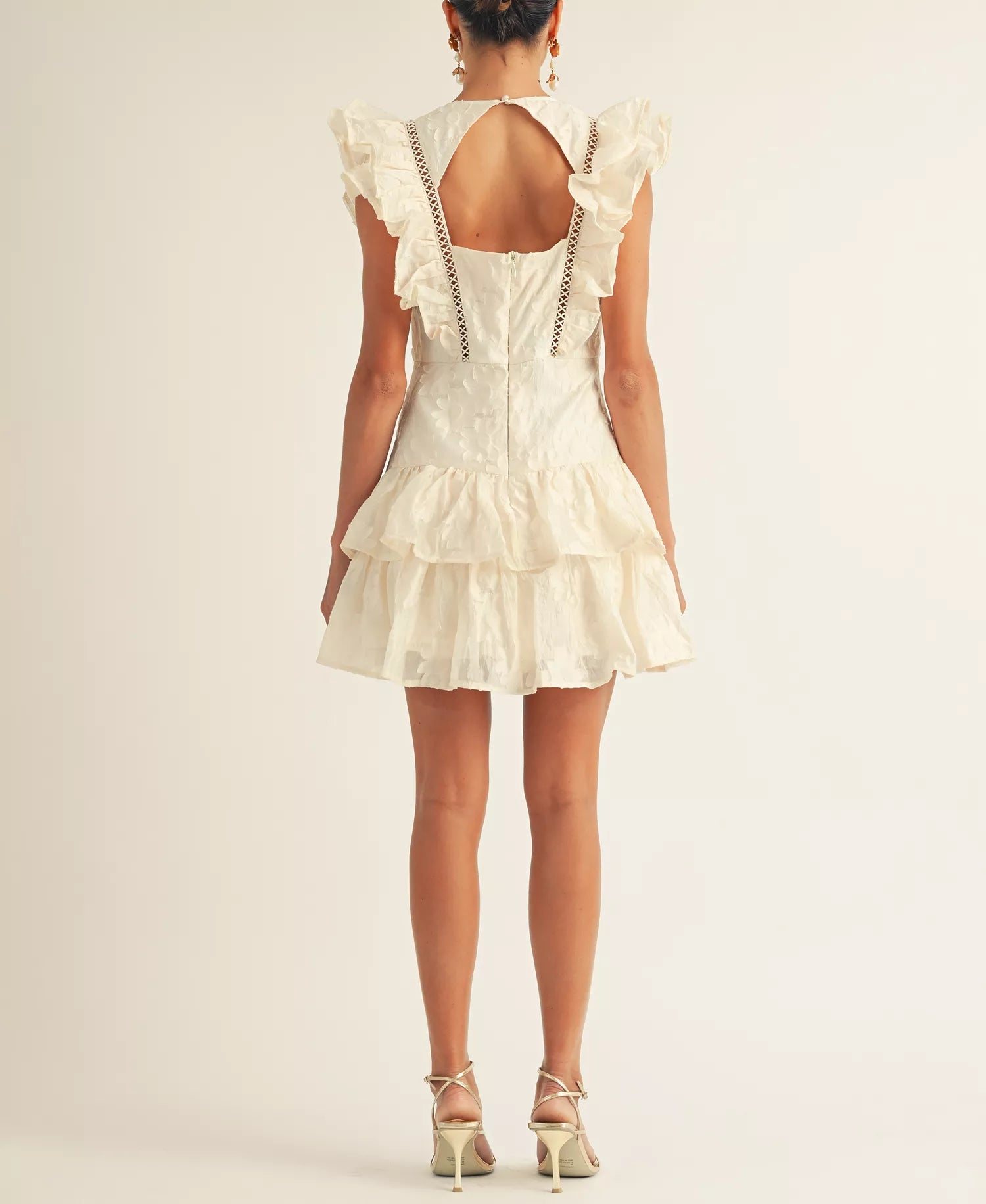 Arose Studio Women's Off White Emily Ruffled Mini Dress | Arose Studio In Lebanon