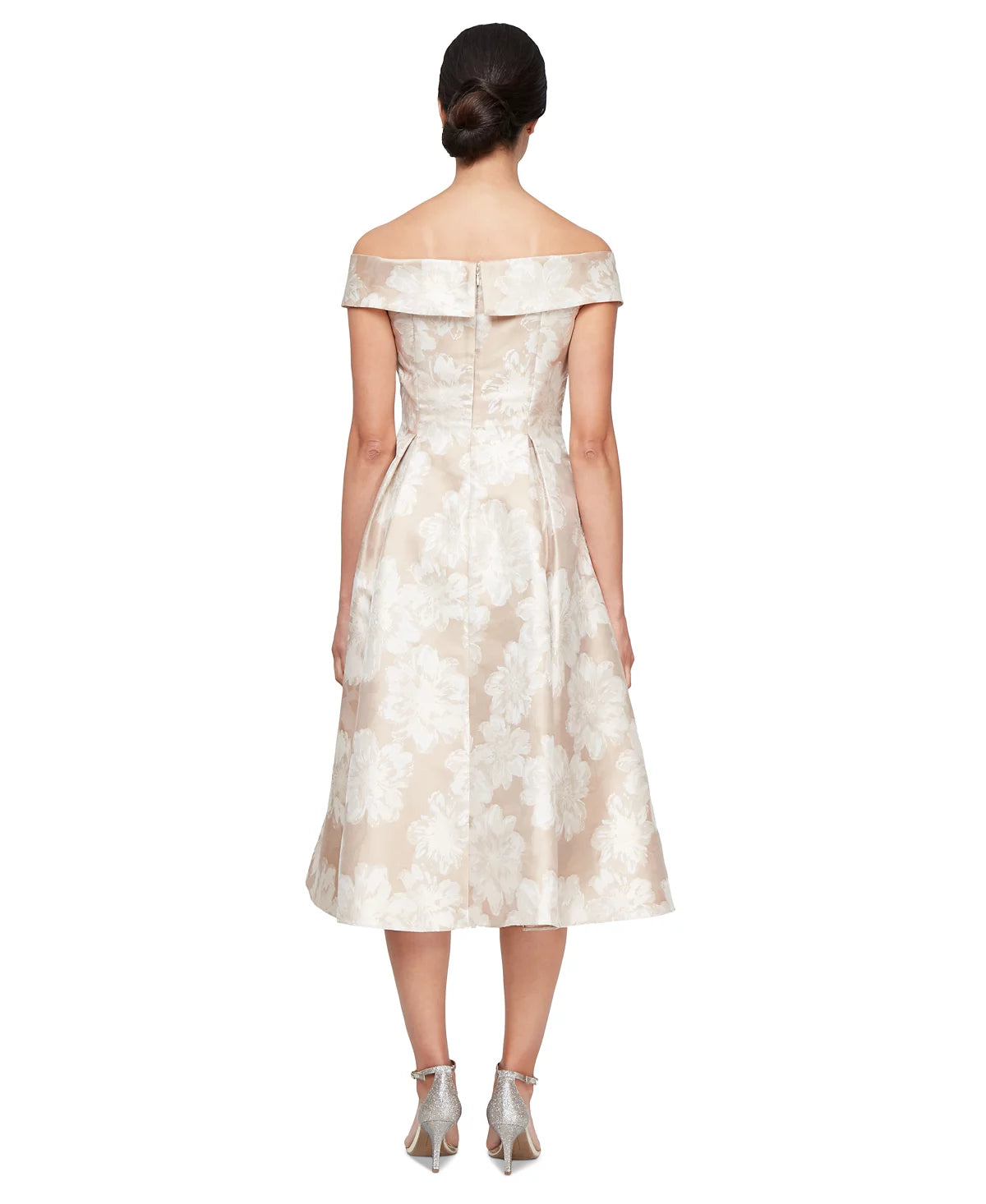 Alex Evenings Women's Beige Jacquard Off-The-Shoulder Dress | Alex Evenings In Lebanon