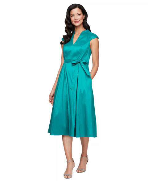 Alex Evenings Women's Green Belted A-Line  Dress| Alex Evenings in Lebanon