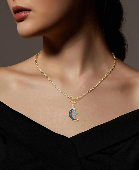 Unwritten Women's Gold-Tone Lapis Stone Moon Star Pendant Necklace | Unwritten In Lebanon