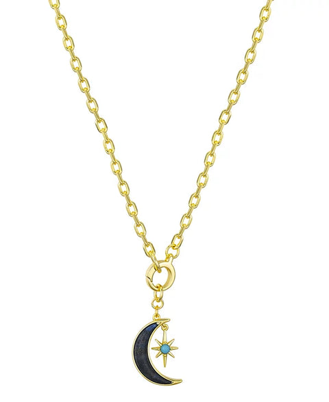 Unwritten Women's Gold-Tone Lapis Stone Moon Star Pendant Necklace | Unwritten In Lebanon