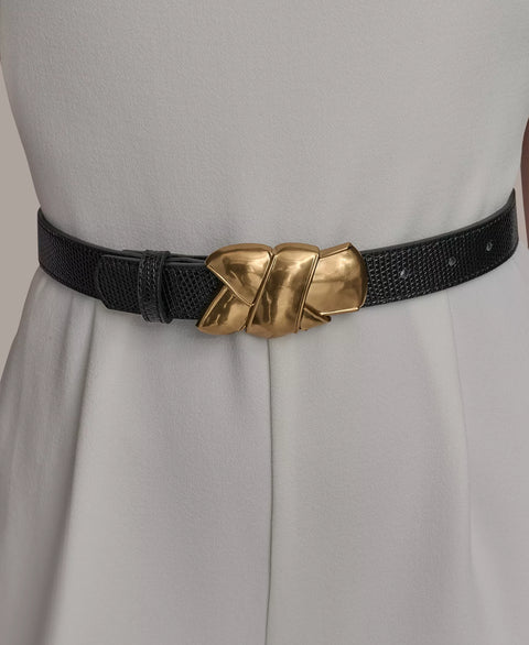 Donna Karan Women's Black Wide Leather Belt With Gold Buckle | Donna Karan In Lebanon