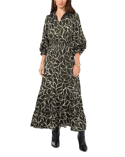 Vince Camuto Women's Dark Green Printed Smocked-Waist Maxi Dress | Vince Camuto In Lebanon