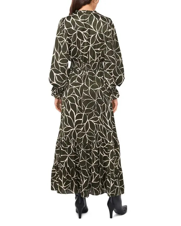 Vince Camuto Women's Dark Green Printed Smocked-Waist Maxi Dress | Vince Camuto In Lebanon
