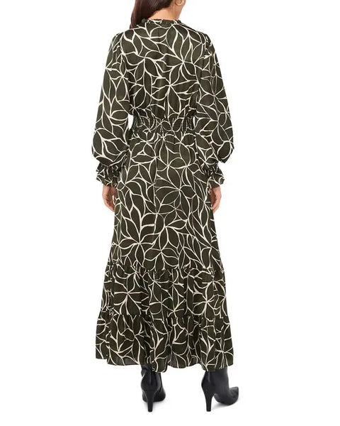 Vince Camuto Women's Dark Green Printed Smocked-Waist Maxi Dress | Vince Camuto In Lebanon