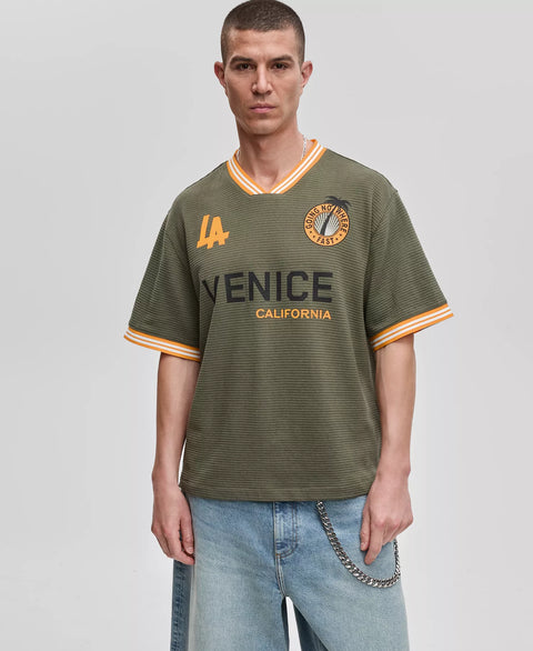Mode of One Men's Olive Green & Orange Relaxed Fit Short Sleeve Waffle-Knit Logo T-Shirt|Mode of One In Lebanon