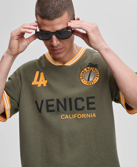 Mode of One Men's Olive Green & Orange Relaxed Fit Short Sleeve Waffle-Knit Logo T-Shirt|Mode of One In Lebanon