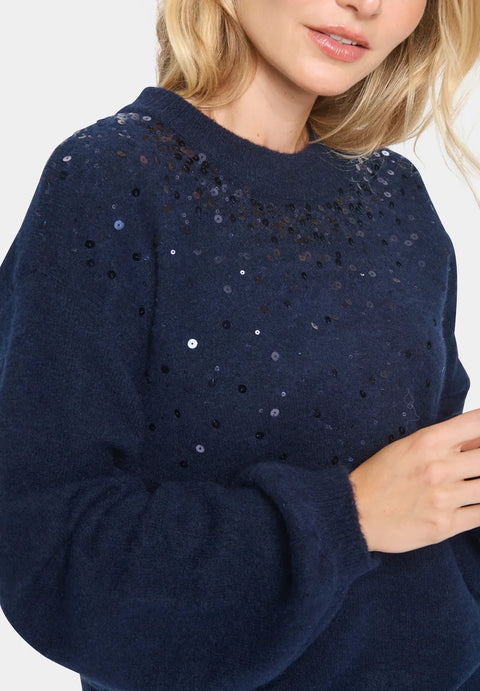 Vince Camuto Women's Dark Blue Cozy Crewneck Sequined Raglan-Sleeve Sweater | Vince Camuto In Lebanon