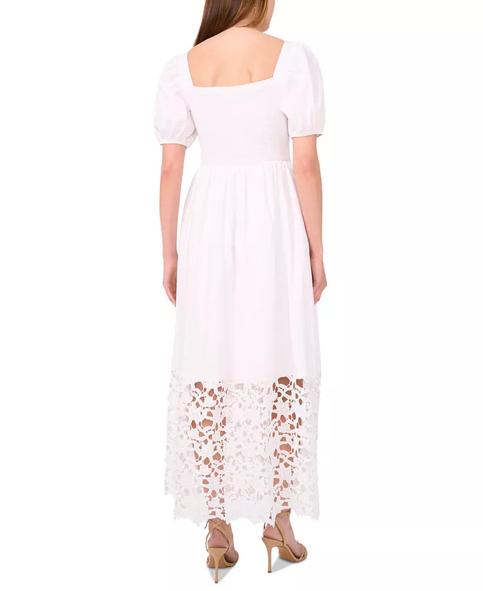 CeCe Women's White Cotton Lace Smocked Midi Dress | CeCe In Lebanon