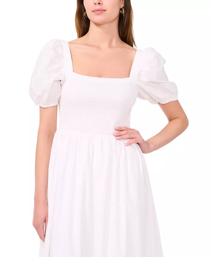 CeCe Women's White Cotton Lace Smocked Midi Dress | CeCe In Lebanon