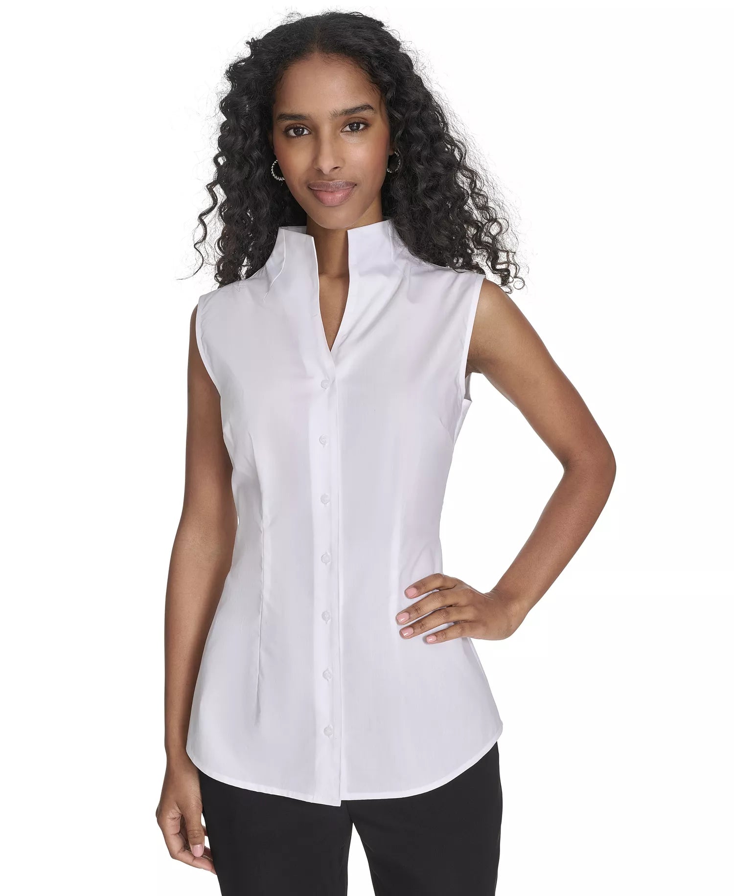 Calvin Klein Women's White Sleeveless Button-Front Cotton Shirt | Calvin Klein In Lebanon