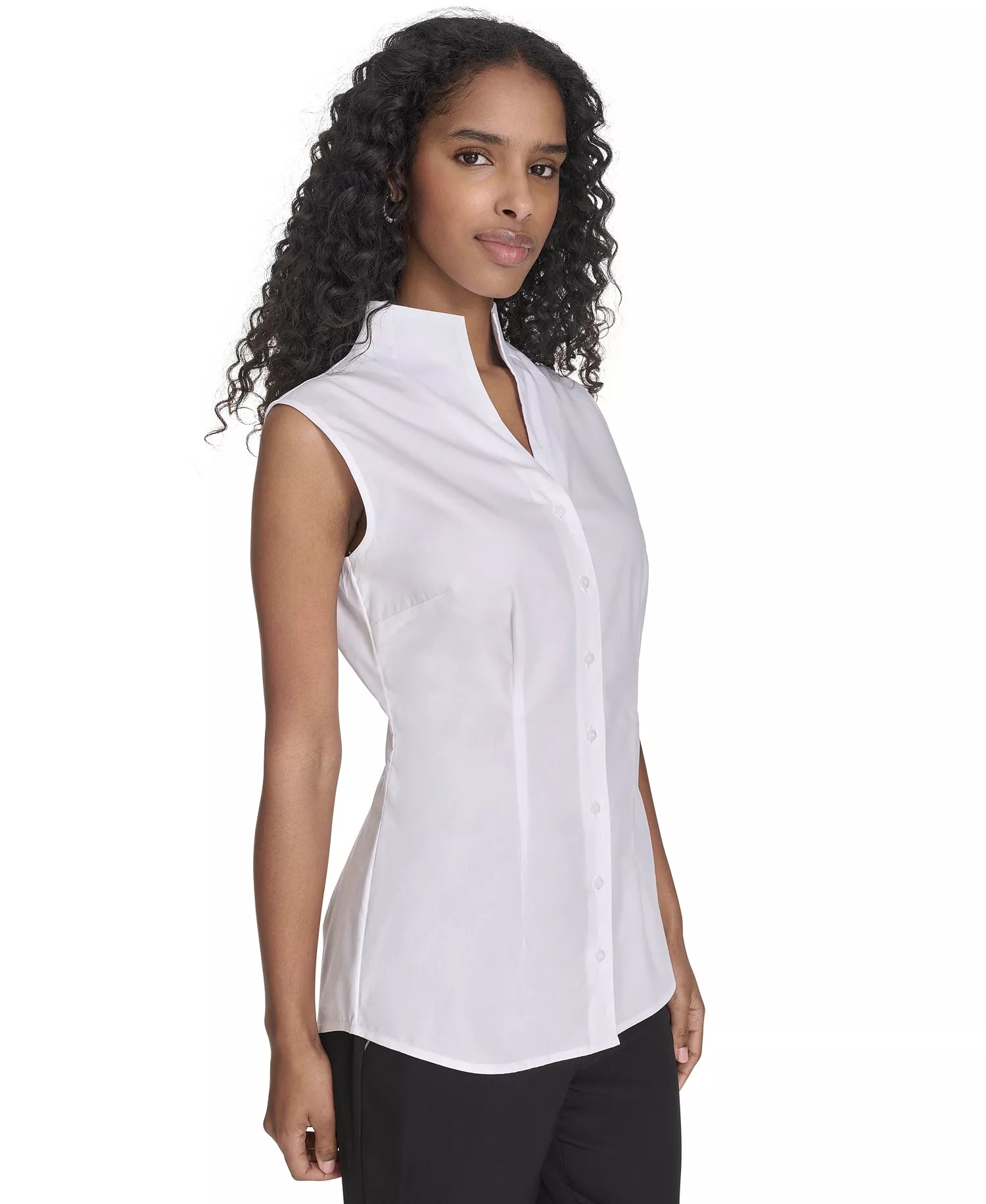 Calvin Klein Women's White Sleeveless Button-Front Cotton Shirt | Calvin Klein In Lebanon