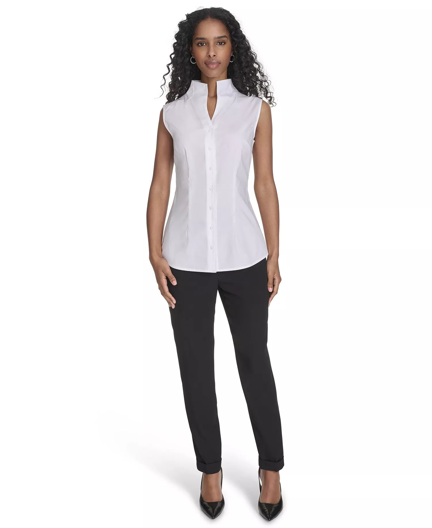 Calvin Klein Women's White Sleeveless Button-Front Cotton Shirt | Calvin Klein In Lebanon