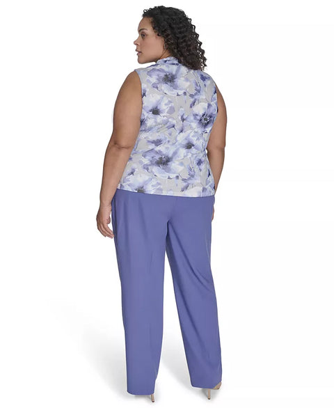 Calvin Klein Women's Blue Plus Size Printed V-Neck Sleeveless Blouse | Calvin Klein In Lebanon