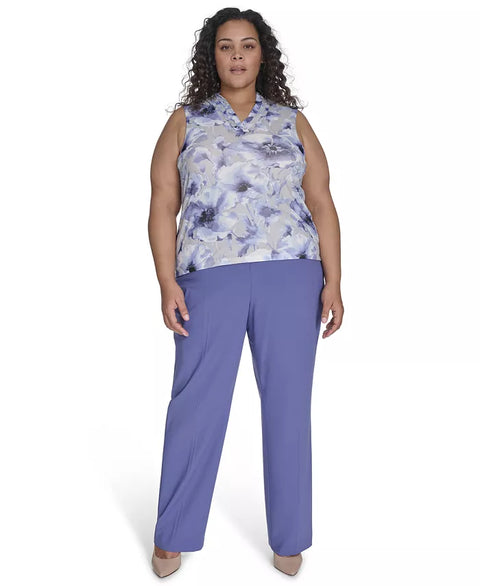 Calvin Klein Women's Blue Plus Size Printed V-Neck Sleeveless Blouse | Calvin Klein In Lebanon