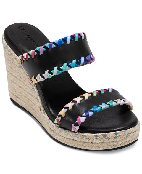Karl Lagerfeld Women's Black Charcel Double Strap Wedge Sandals | Karl Lagerfeld In Lebanon