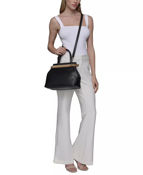 Karl Lagerfeld Paris Women's Black Jacqueline Medium Leather Satchel Handbag | Karl Lagerfeld Paris In Lebanon