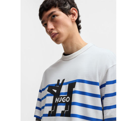 Hugo Men's White/Blue Nola stripe Dog Logo T-Shirt T-Shirt | Hugo in Lebanon