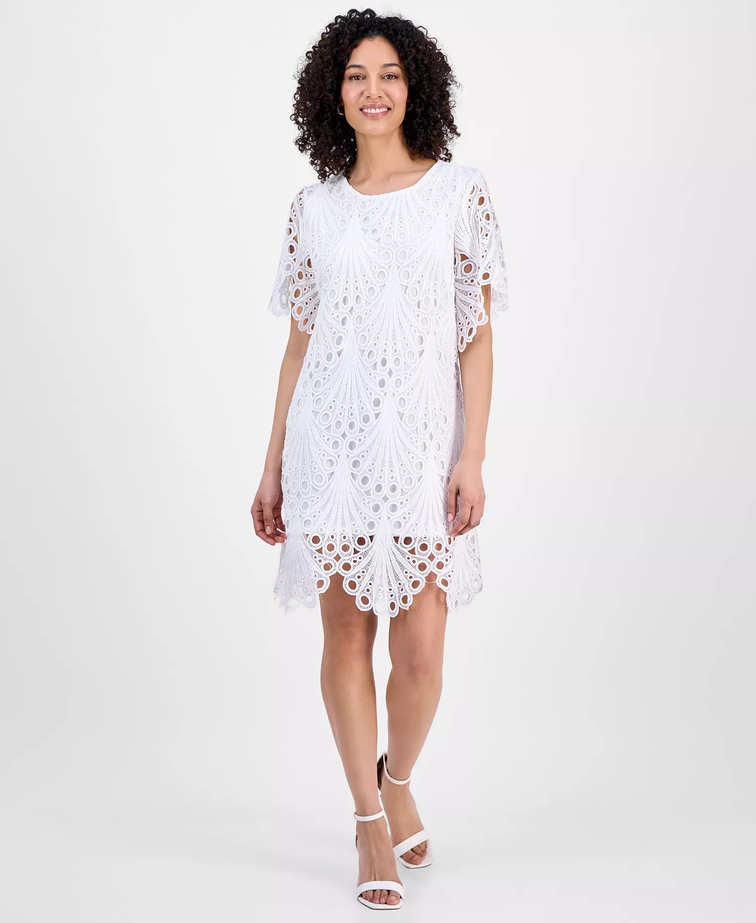 Sandra Darren Women's White Petite Eyelet-Embroidered Sheath Dress|Sandra Darren In Lebanon