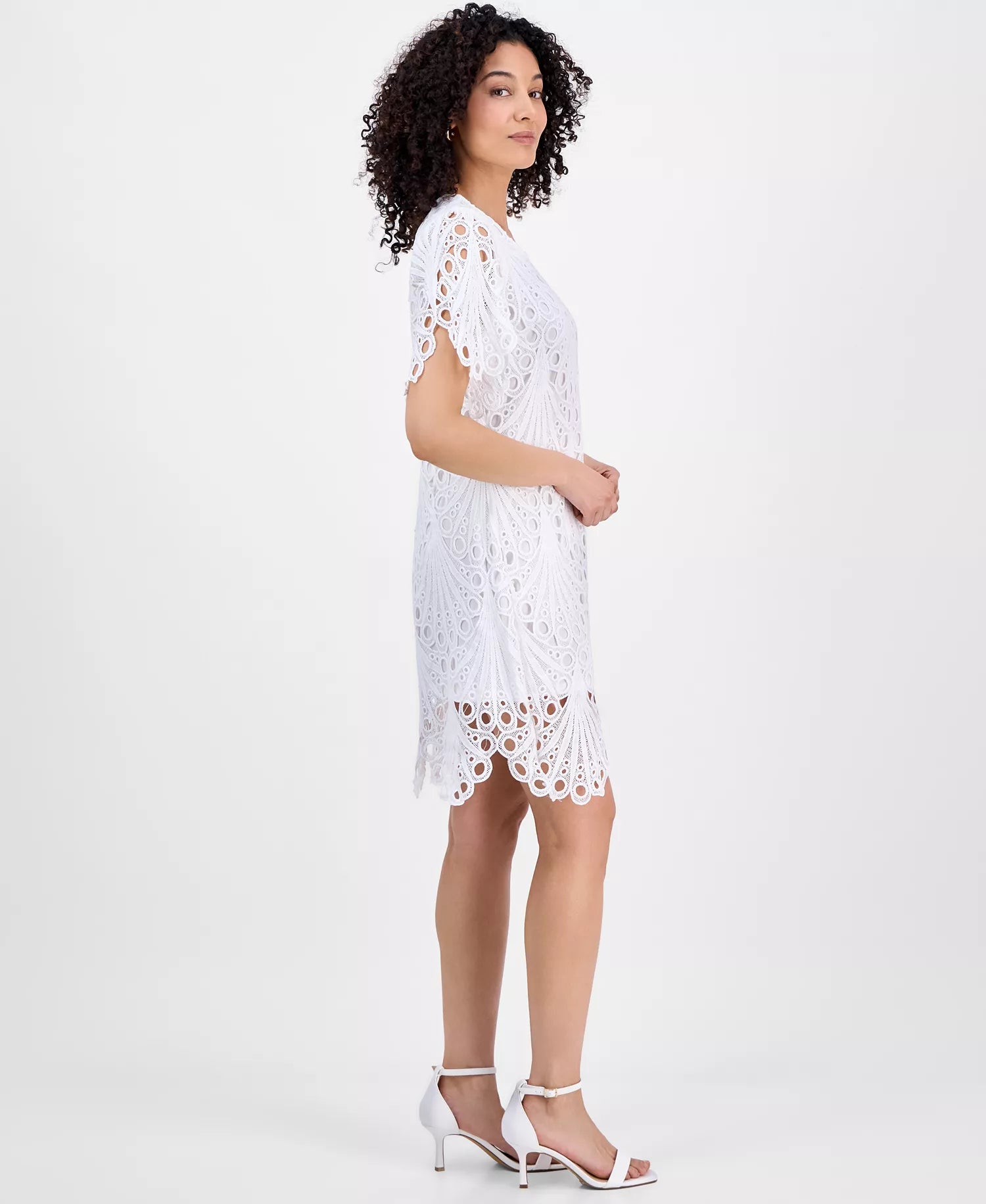 Sandra Darren Women's White Petite Eyelet-Embroidered Sheath Dress|Sandra Darren In Lebanon