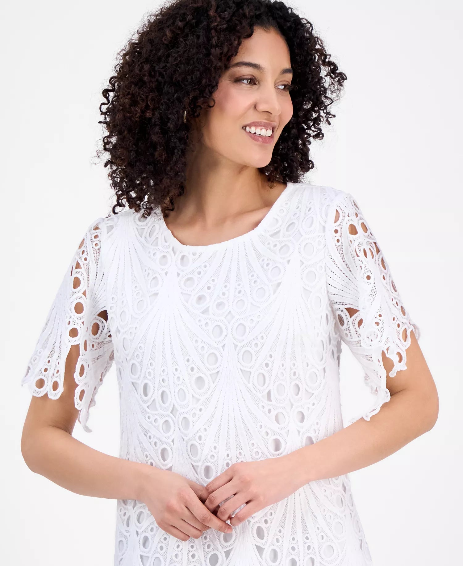 Sandra Darren Women's White Petite Eyelet-Embroidered Sheath Dress|Sandra Darren In Lebanon