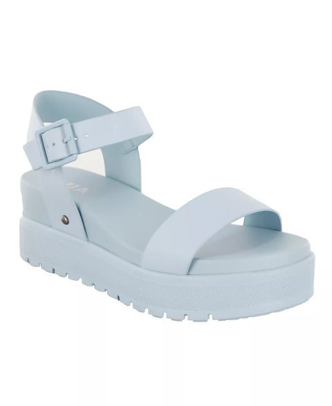 Light blue sandal with a platform sole on a white background
