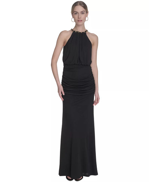 Eliza J Women's Black Chain-Link Halter Blouson Gown Dress |  Eliza J In Lebanon