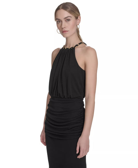 Eliza J Women's Black Chain-Link Halter Blouson Gown Dress |  Eliza J In Lebanon