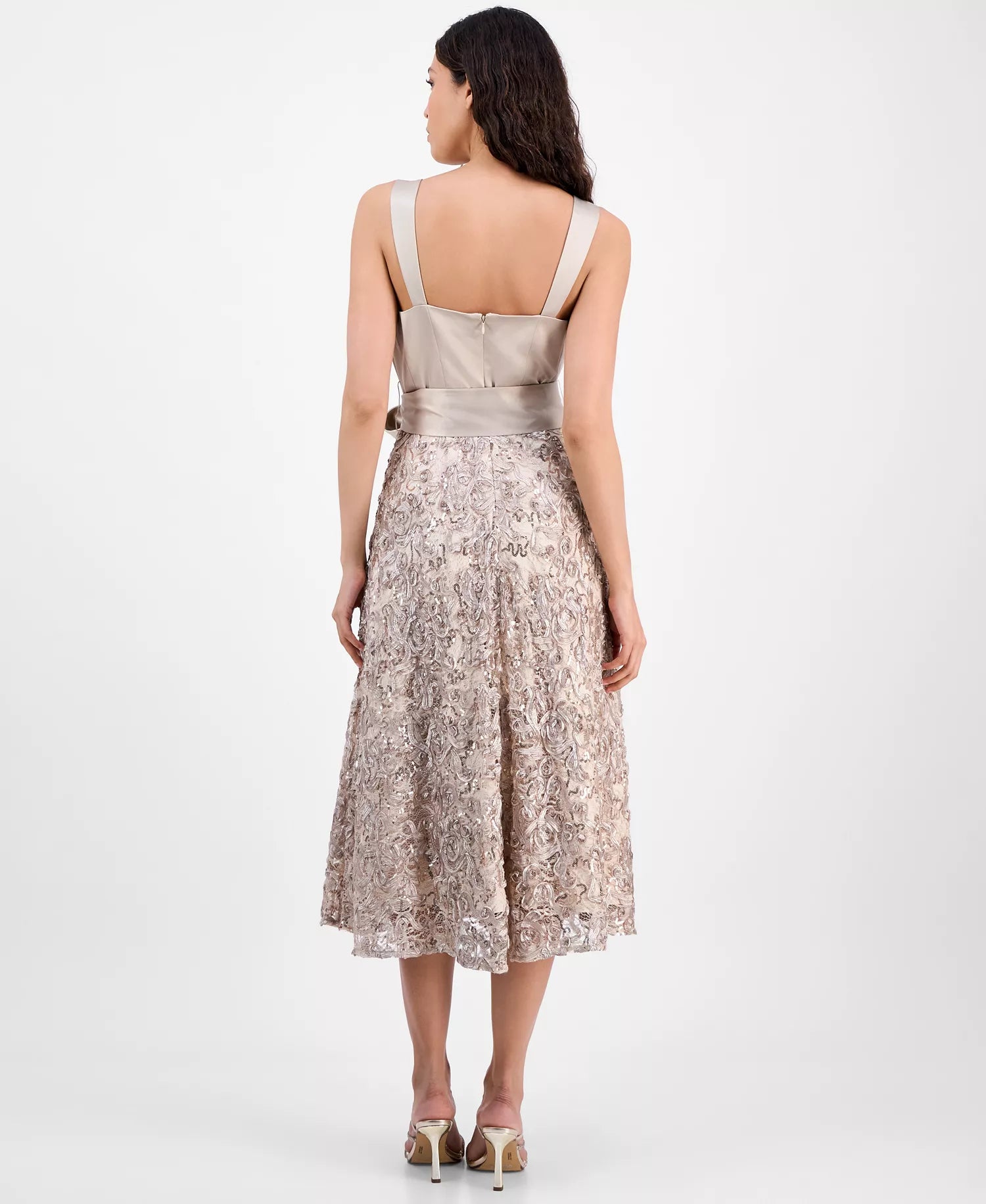 Tahari ASL Women's Beige Satin & Soutache Sequin Maxi Dress | Tahari ASL In Lebanon
