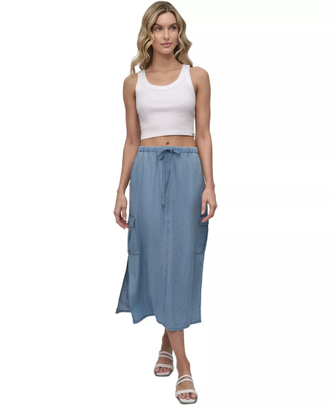 DKNY Women's Light Blue Chambrey Cargo Midi Skirt | DKNY In Lebanon