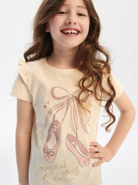 Sinsay Girl's Beige T-shirt With Print | Sinsay In Lebanon