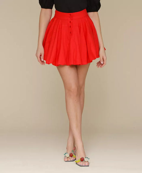Avec Les Filles Women's Red Button-Front Bubble-Hem Mini Skirt | Avec Les Filles In Lebanon
