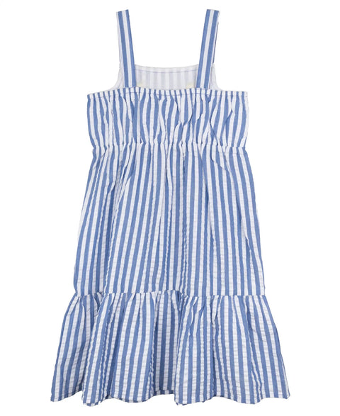 Rare Editions Girl's Blue Lemon Seersucker Midi Dress | Rare Editions In Lebanon