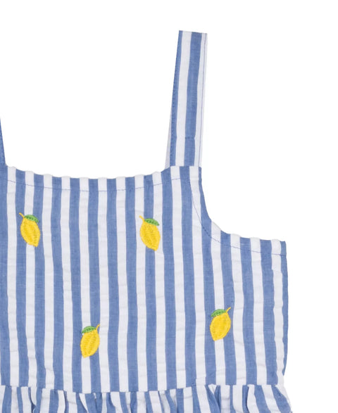 Rare Editions Girl's Blue Lemon Seersucker Midi Dress | Rare Editions In Lebanon