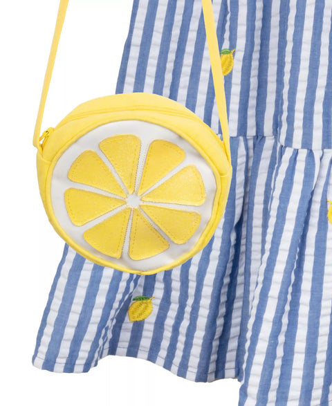 Rare Editions Girl's Blue Lemon Seersucker Midi Dress | Rare Editions In Lebanon