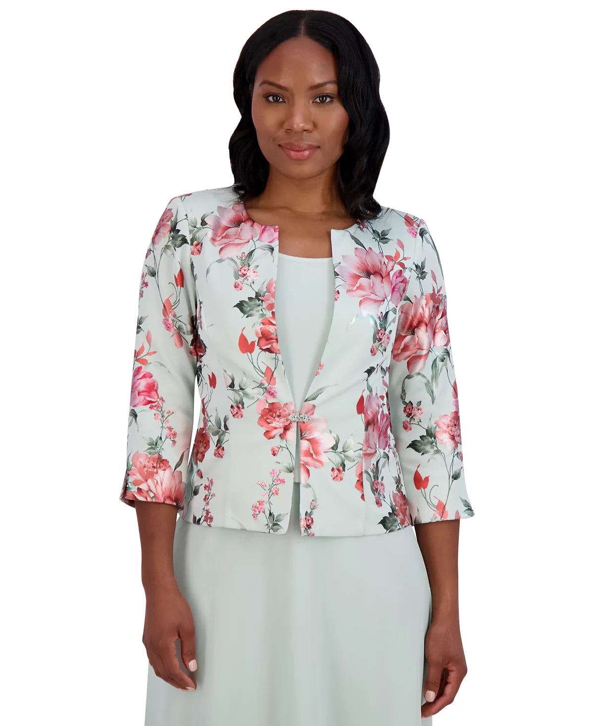 Jessica Howard Women's Sage Green 2-Pc. Floral-Print Jacket & Dress Set | Jessica Howard In Lebanon