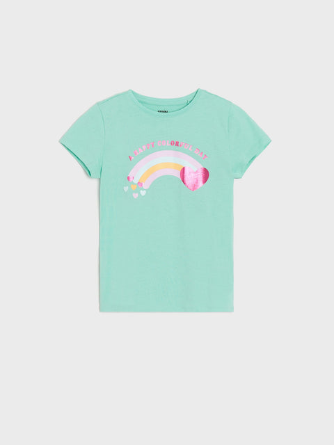Sinsay Girl's Light Green T-shirt With Print | Sinsay In Lebanon