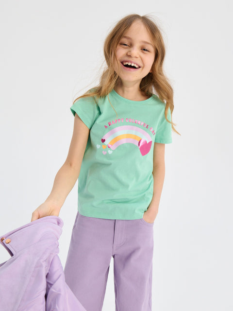 Sinsay Girl's Light Green T-shirt With Print | Sinsay In Lebanon