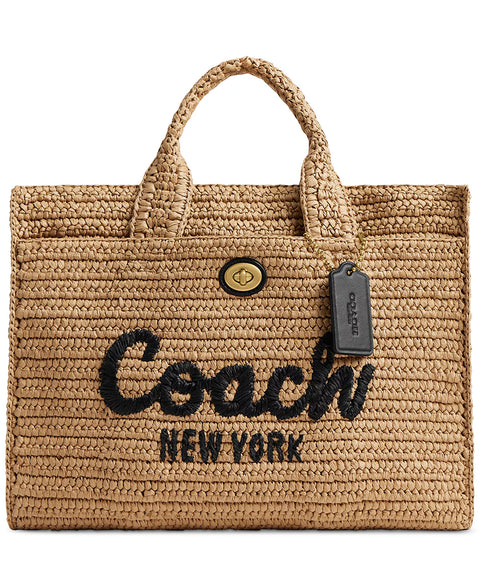 Coach Women's Camel Cargo Embroidered Logo Straw Tote Bag | Coach In Lebanon