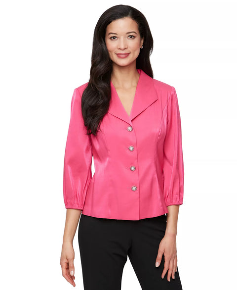 Alex Evenings Women's Fuchia Button-Front 3/4-Sleeve Shimmer Blazer | Alex Evenings in Lebanon