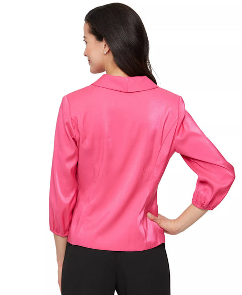 Alex Evenings Women's Fuchia Button-Front 3/4-Sleeve Shimmer Blazer | Alex Evenings in Lebanon