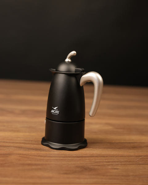 Mori Italy Black Coffee Espresso Maker 6 Cups Aluminium Black Champagne Handle  3052.1CH
