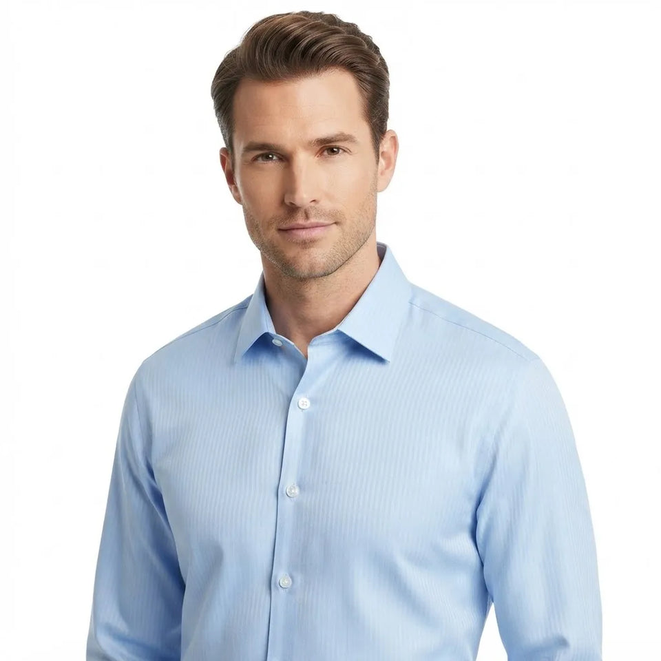 Reaction Kenneth Cole Men's Light Blue Striped Slim Fit Long-Sleeve Shirt