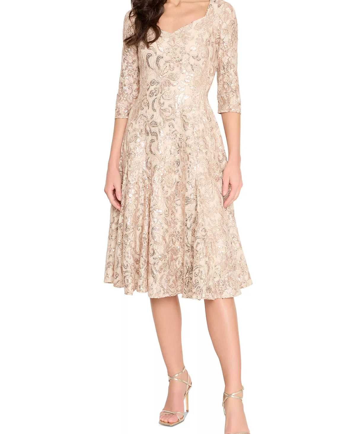 Tahari ASL Women’s Beige Floral Embroidered Tulle Gown Dress | Tahari ASL in Lebanon