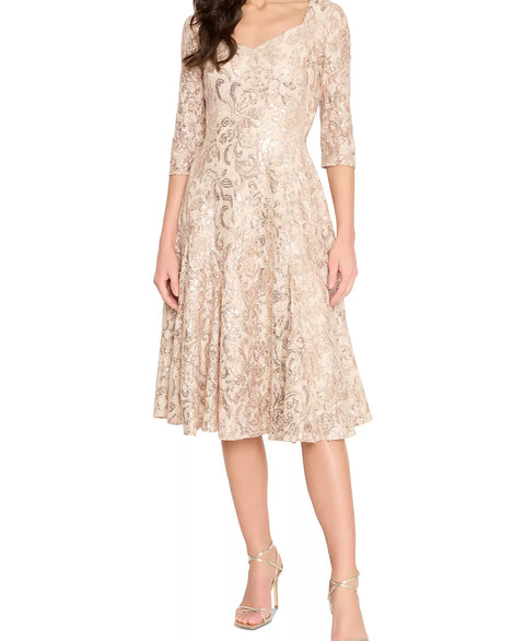 Tahari ASL Women’s Beige Floral Embroidered Tulle Gown Dress | Tahari ASL in Lebanon
