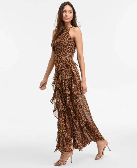 Betsy & Adam Women's Brown Printed Sheath Chiffon Halter Dress | Betsy & Adam In Lebanon