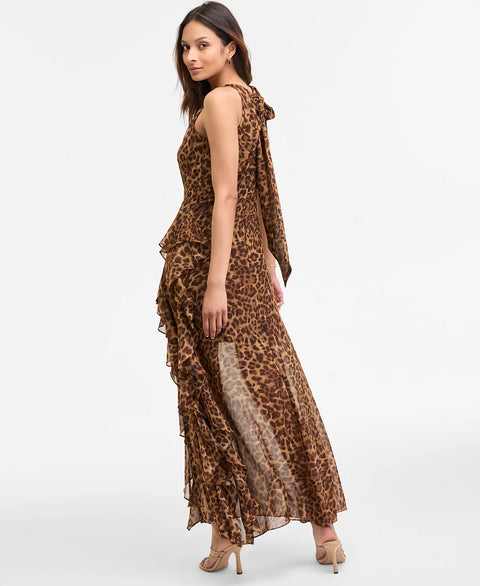 Betsy & Adam Women's Brown Printed Sheath Chiffon Halter Dress | Betsy & Adam In Lebanon