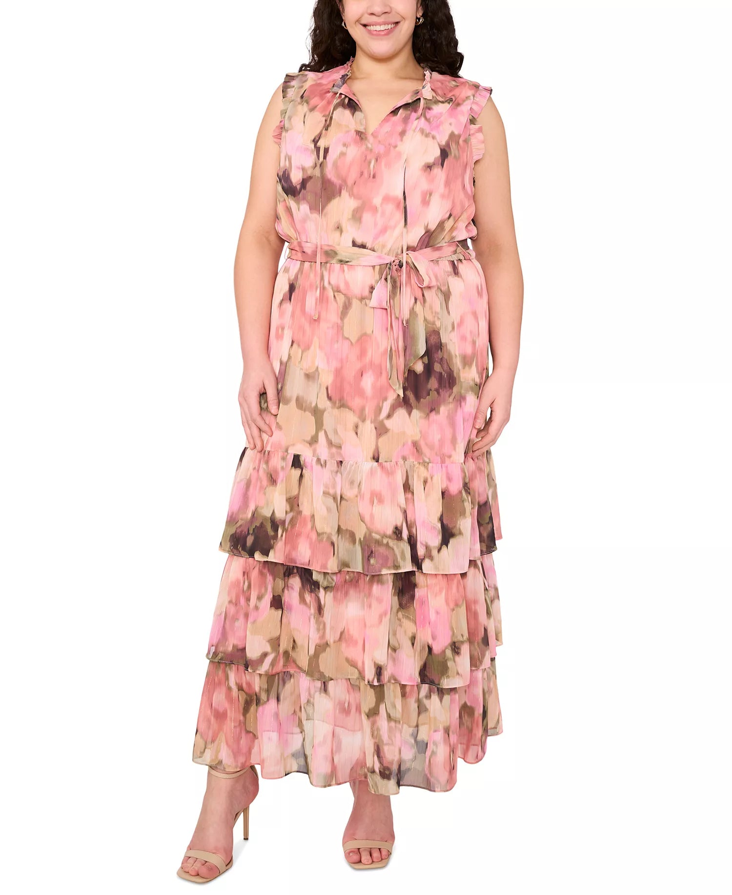 MSK Women's Multicolor Plus Size Printed Tie-Waist Tiered Maxi Dress | MSK In Lebanon